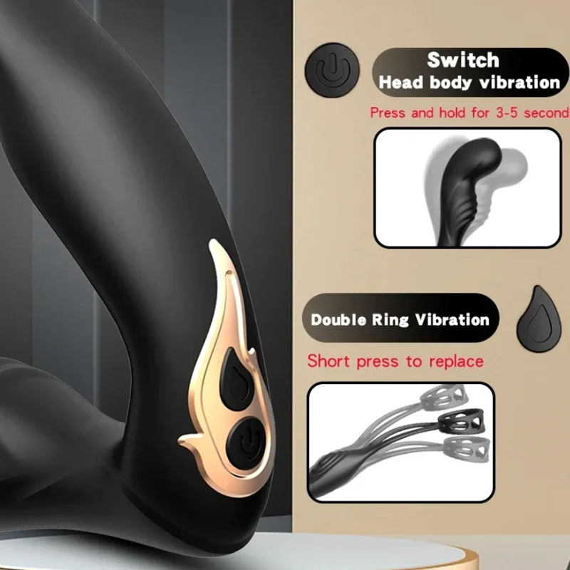 Male Prostate Massage Vibrator Double Ring Anal silicone-mens-prostate-stimulation-toy