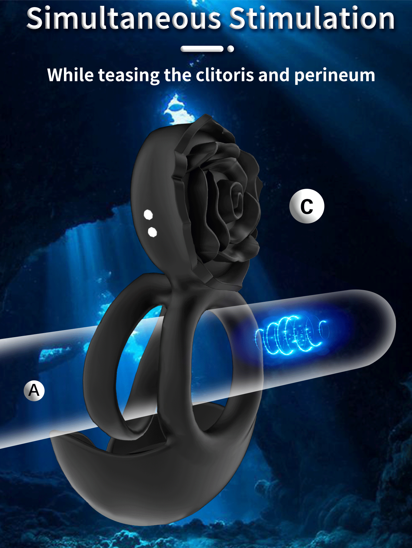 Double Ring Rose Stimulator Rechargeable Silicone Vibrating Cockring