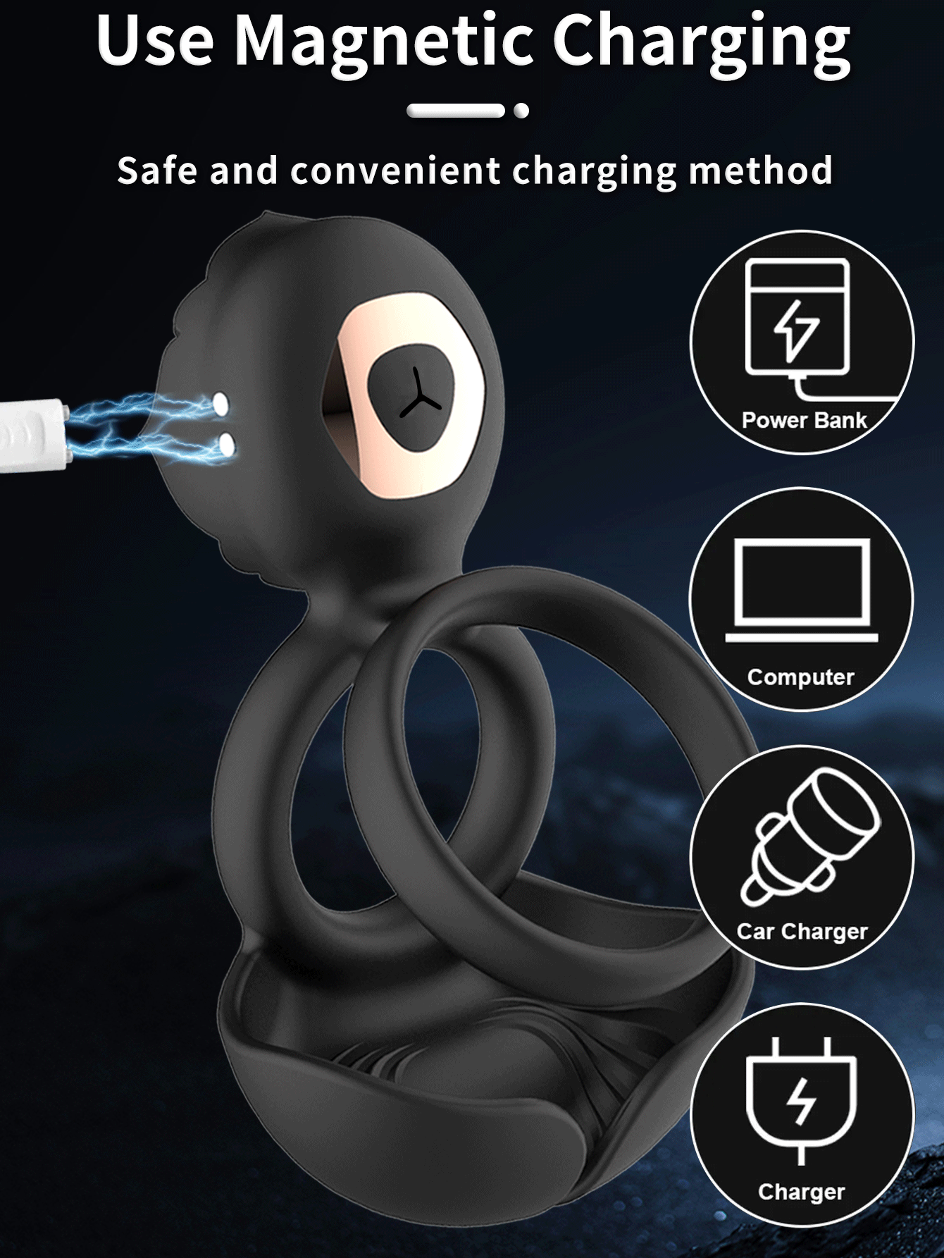 Double Ring Rose Stimulator Rechargeable Silicone Vibrating Cockring